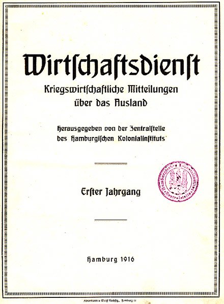 Cover des Wirtschaftsdienst, erste Ausgabe, 1916